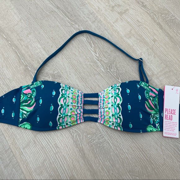 Lilly Pulitzer Macaw Blue Coconut Row Bari Bikini Top size 2, 4 - Picture 2 of 7